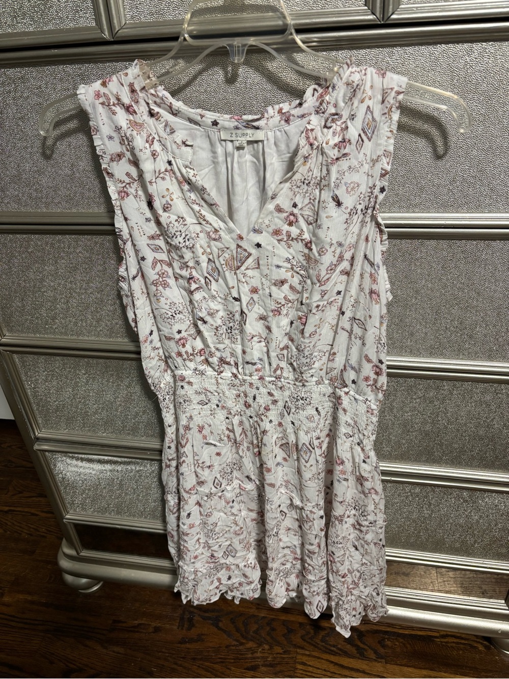 Z Supply White Mini Dress with Soft Pink Floral Print